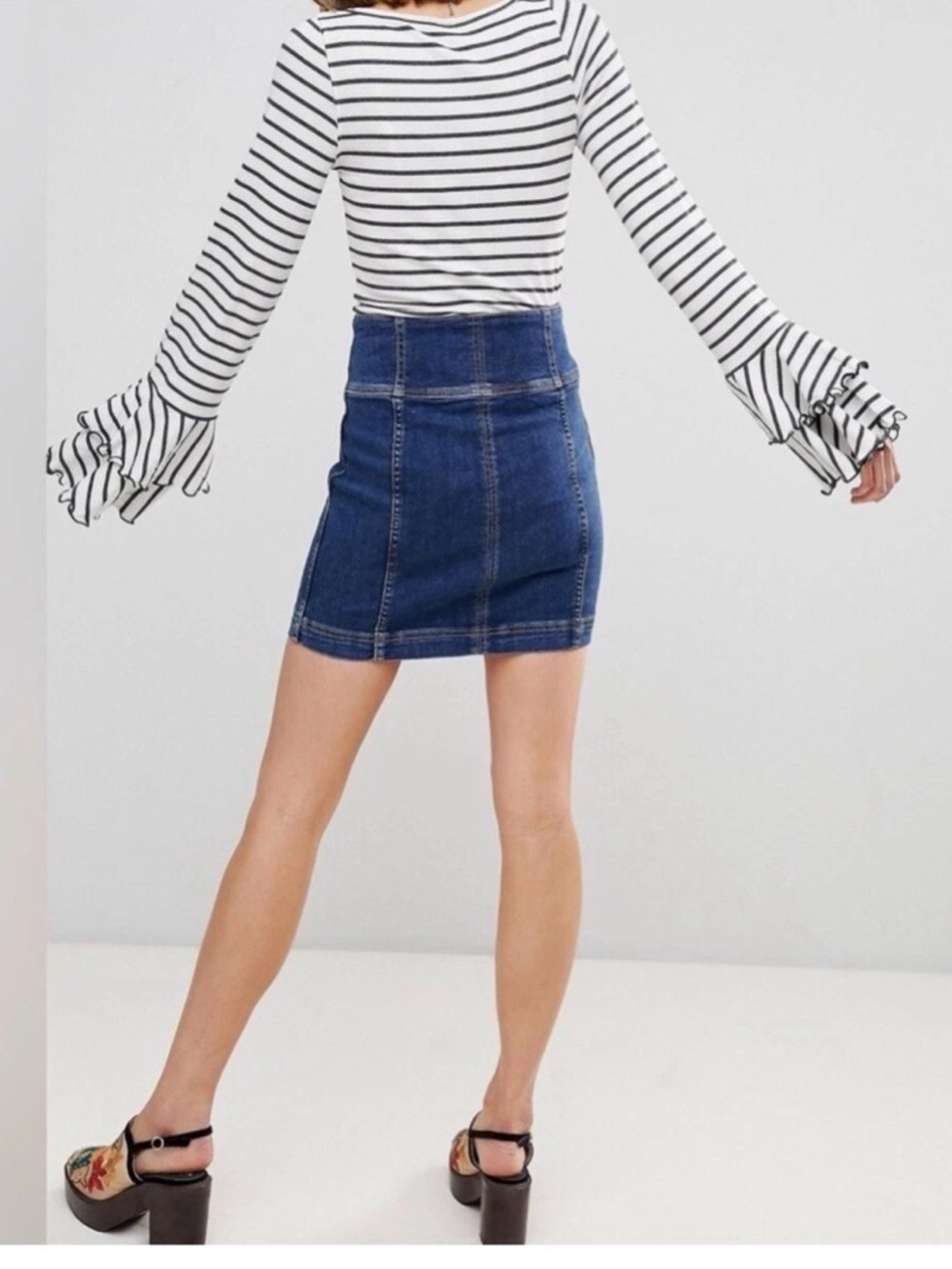 Free People Modern Femme corset denim Skirt sz 10, guc -perfect length - Picture 2 of 7